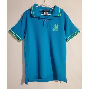 Psycho Bunny Boys Polo Shirt Youth Size M 10-12 Blue Green 100% Pima Cotton
